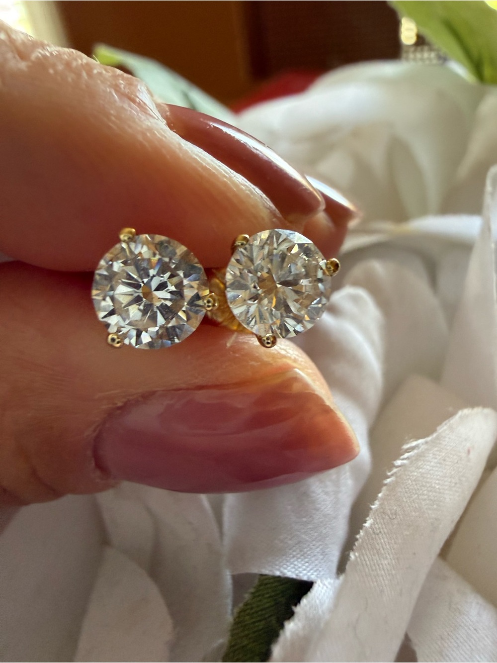 14K Yellow Gold Martini Setting Lab Grown Diamond Earrings - Picture 4 of 13